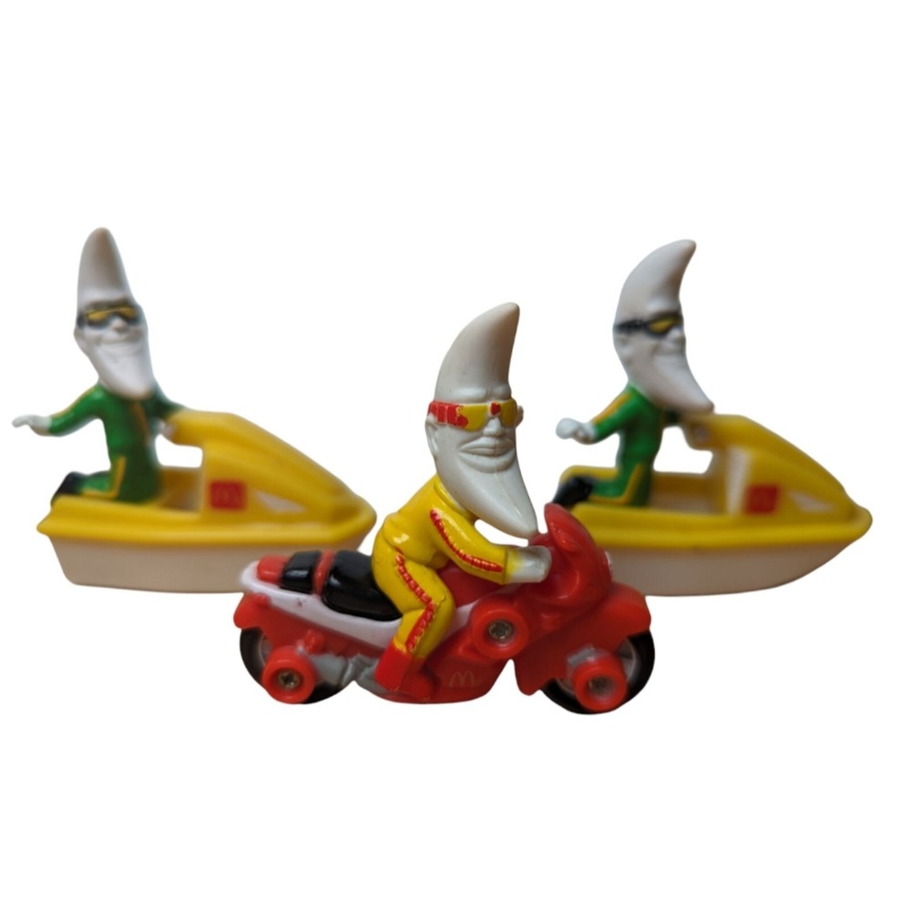 Lot 3 1988 Mac Tonight Toys 2 yellow jetski & one red motorbike Kids Meal 3 inch
